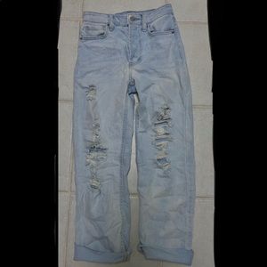 High Waisted Light Wash Ripped Jeans